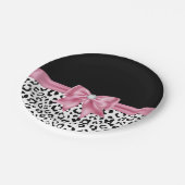 Glam Pink Bow Diamond Black Snow Leopard Papieren Bordje (Gekanteld)
