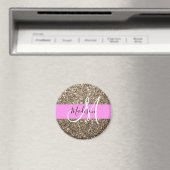 Glam Pink Champagne Gold Glitter Sparkle Monogram Magneet (Insitu (Vaatwasser))