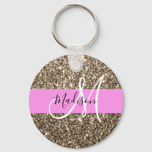 Glam Pink Champagne Gold Glitter Sparkle Monogram Sleutelhanger