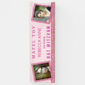 Glam Pink Chic 2 Foto Verjaardagsbat Mitswa Spandoek (Verticaal)