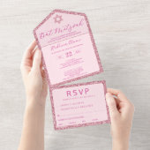 Glam Pink Classic Elegant Bat Mitzvah RSVP All In One Uitnodiging (Afscheurbaar)