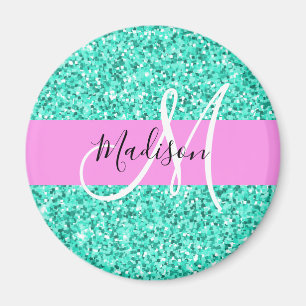 Glam Pink en Aqua Glitter Sparkles Magneet