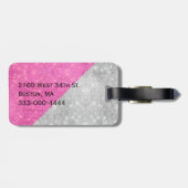 Glam Pink en Silver Monogrammed Bagagelabel (Achterkant horizontaal)