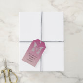 Glam Pink Faux Diamonds Butterfly Cadeaulabel (Met Touw)