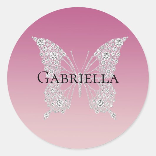 Glam Pink Faux Diamonds Butterfly Ronde Sticker (Voorkant)