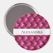 Glam Pink faux Velvet Luxe Naam Magneet (Voorkant / Achterkant)