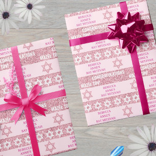 Glam Pink Gepersonaliseerde Joodse Meisje Bat Mits Cadeaupapier