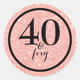 Glam Pink Glitter 40 & Foxy Verjaardag Ronde Sticker