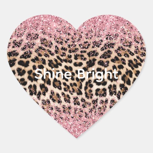 Glam Pink Glitter Cream Leopard Glitter Hart Sticker (Voorkant)
