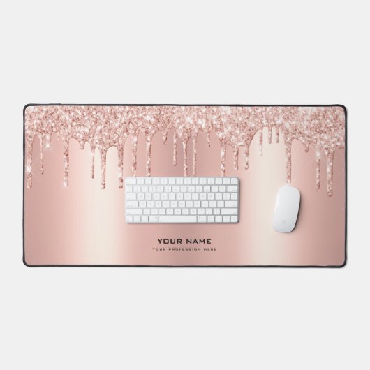 Glam Pink Glitter Drips | Aangepaste naam Bureaumat (Keyboard & Muis)