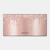 Glam Pink Glitter Drips | Aangepaste naam Bureaumat (Voorkant)