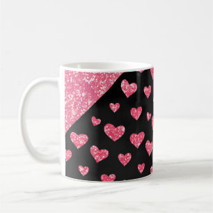 Glam Pink Glitter Hearts Sparkle Romantic Koffiemok