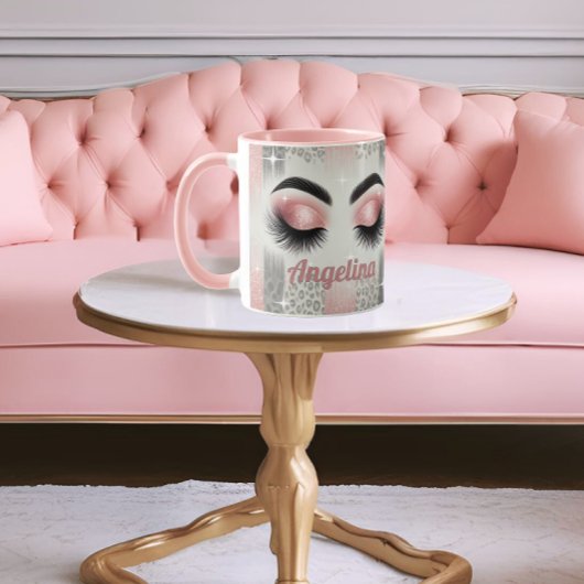 Glam Pink Glitter Wimpers Mok