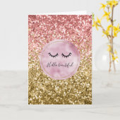 Glam Pink Gold Glitter Black Eyelashes Kaart (Gele Bloem)