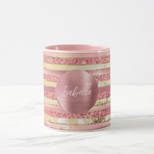 Glam Pink Gold Glitter Stripes Mok (Midden)