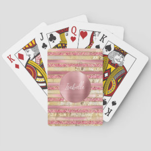 Glam Pink Gold Glitter Stripes Pokerkaarten