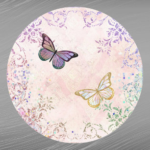 Glam Pink Gold Paarse Butterflies Ronde Sticker