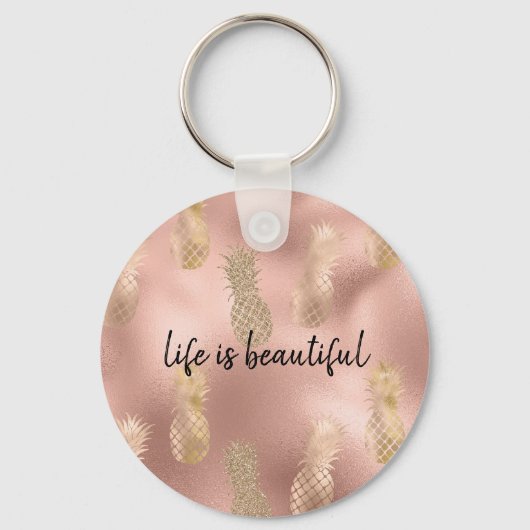Glam Pink Gold Pineappels Sleutelhanger (Voorkant)