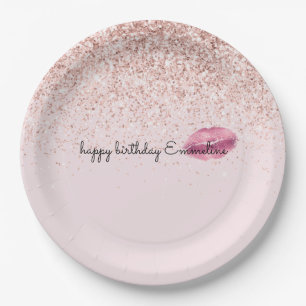 Glam Pink Kiss Lips Blush Glitter      Papieren Bordje