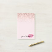 Glam Pink Kiss Lips Blush Glitter    Post-it® Notes (Op bureau)