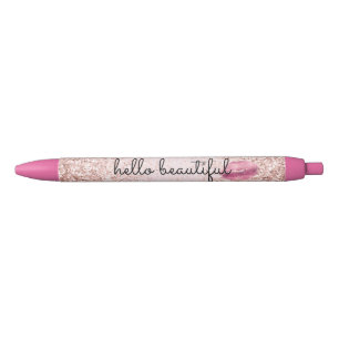 Glam Pink Kiss Lips Blush Glitter Zwarte Inkt Pen