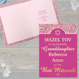 Glam Pink kleindochter nichtje Bat Mitswa Gold Folie Feestdagenkaart