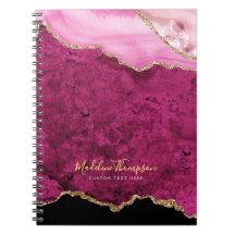 Glam Pink Magenta Velvet Agate Geode Gold Script