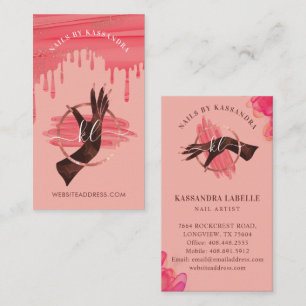 Glam Pink Nail Art Manicure Salon Script Monogram Visitekaartje