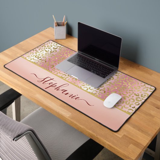 Glam Pink Ombre Gold Leopard Pattern - Gepersonali Bureaumat (Kantoor 2)