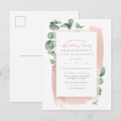 Glam Pink Painted Brush Special Birthday Party Uitnodiging Briefkaart (Voorkant / Achterkant)