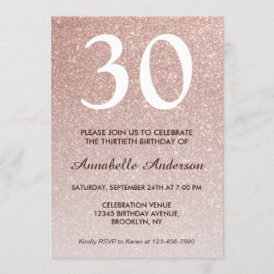 Glam Pink Rose Gold Glitter Sparkle 30th Birthday Kaart