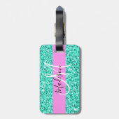 Glam Pink Turquoise Glitter Sparkles Monogram Bagagelabel (Achterkant verticaal)