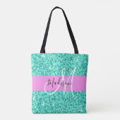 Glam Pink Turquoise Glitter Sparkles Monogram Draagtas (Achterkant)