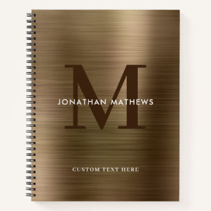 Glam Plain Brushed Metallic Gold Monogram Notitieboek