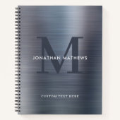 Glam Plain Brushed Metallic Gray Silver Monogram Notitieboek (Voorkant)
