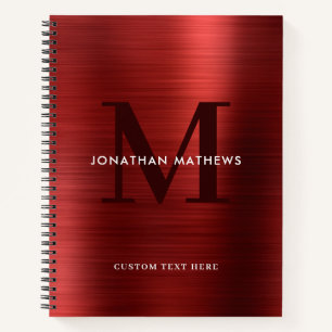 Glam Plain Brushed Metallic Red Monogram Notitieboek