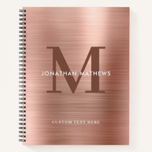 Glam Plain Brushed Metallic Roos Gold Monogram Notitieboek