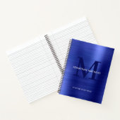 Glam Plain Brushed Metallic Royal Blue Monogram Notitieboek (Binnen)