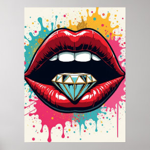 Glam Pop Art Red Lips en Diamond Poster