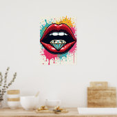Glam Pop Art Red Lips et Diamond Poster (Cuisine)
