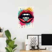 Glam Pop Art Red Lips et Diamond Poster (Bureau à domicile)