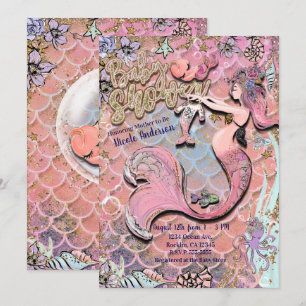 Glam Prego Mermaid Gold Glitter Baby shower Kaart