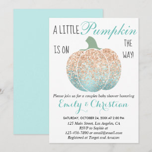 Glam Pumpkin Aqua Peach Oranje Glitter Baby shower Kaart