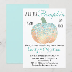 Glam Pumpkin Aqua Turquoise Glitter Baby shower Kaart