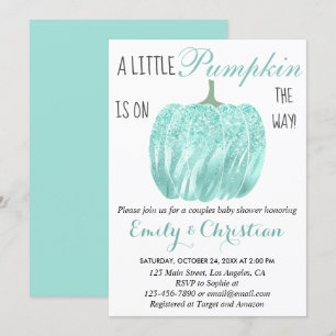 Glam Pumpkin Aqua Turquoise Glitter Baby shower Kaart