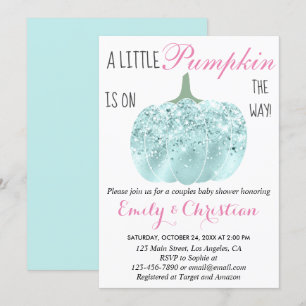 Glam Pumpkin Aqua Turquoise Glitter Baby shower Kaart