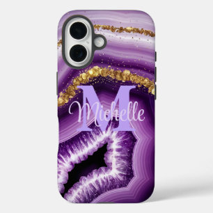 Glam Purple Agate Geode iPhone 16 Tough Coque
