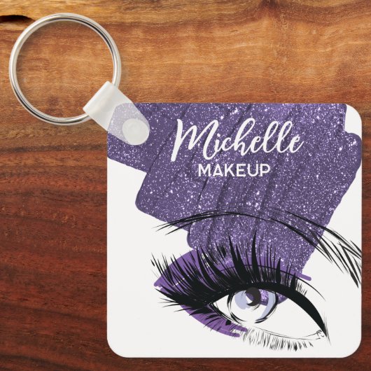 Glam Purple Sparkly Glittery Eye Makeup Artist Sleutelhanger (Voorkant)