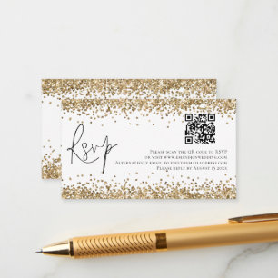 Glam QR Code Gold Glitter Weddenschap RSVP Informatiekaartje