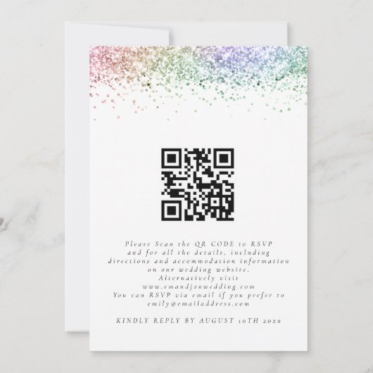 Glam Rainbow Glitter QR code Weddenschap Kaart (Achterkant)